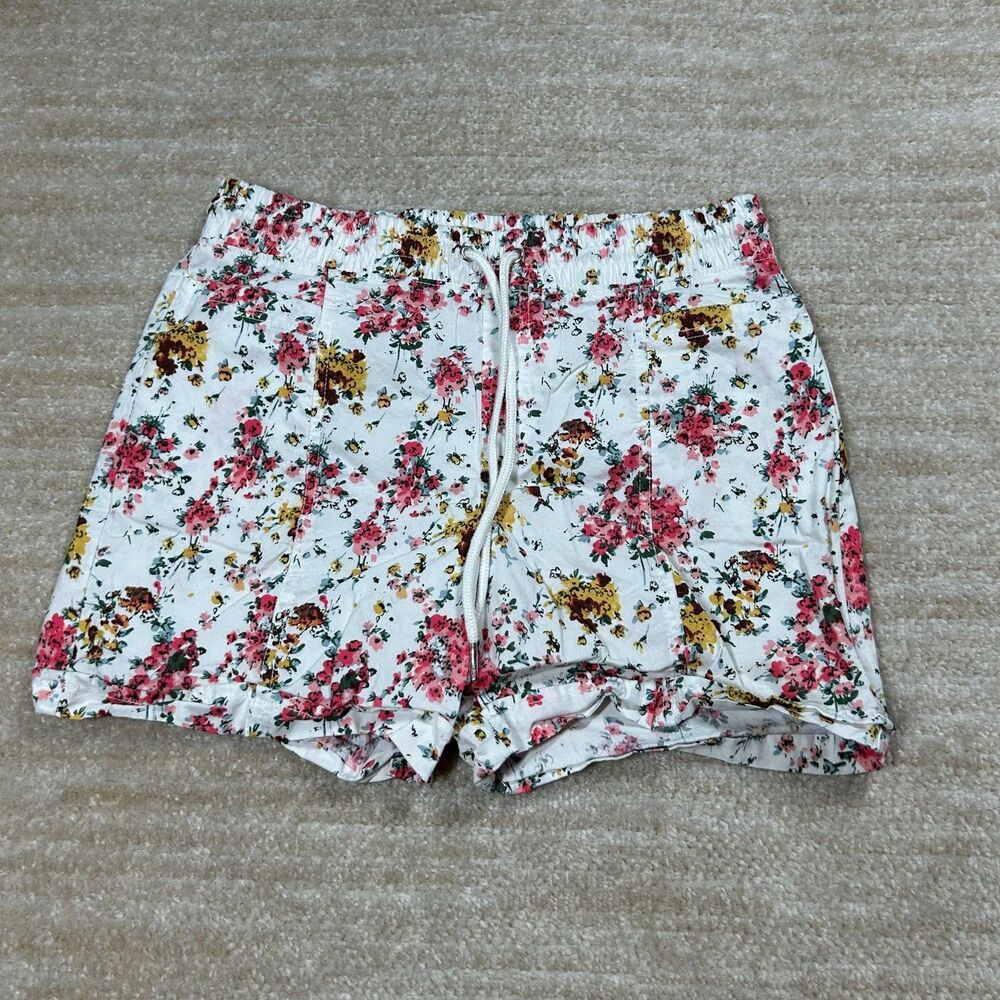 Fresh Shorts Womens 6 Floral Drawstring Elastic Waist Cotton Stretch White
